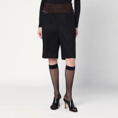 Maison Margiela Tailored Black Shorts With Unique Ruffled Waistband In Multi