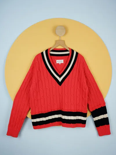 Pre-owned Maison Margiela Collegiate V-neck Sweater In Orange