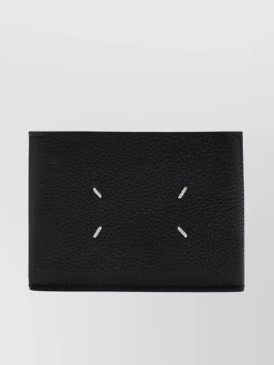 Maison Margiela Bi Fold Wallet Logo Textured Leather In Black