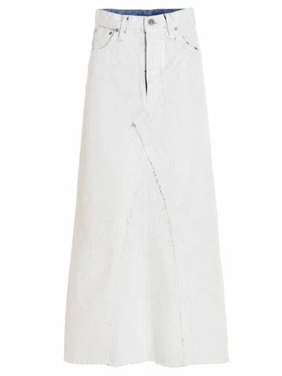Maison Margiela Painted Denim Maxi Skirt In White