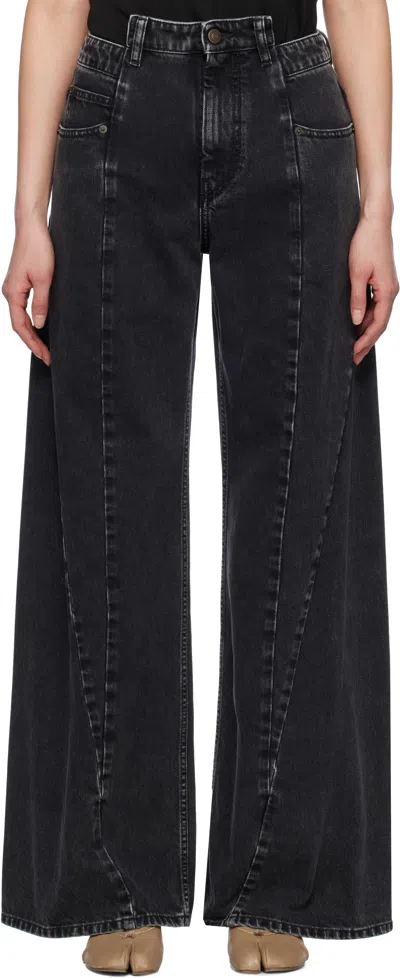 Maison Margiela Black Jeans With Wide Leg And Four-stitch Moniker Logo In Denim Woman