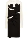 MAISON MARGIELA BLACK AND OFF-WHITE KNIT MIDI DRESS WITH CONTRAST STITCHING AND RUCHED DETAILING