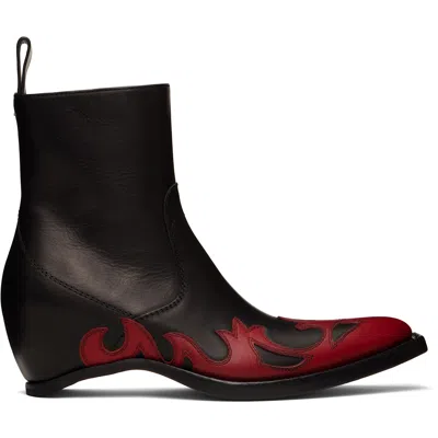 Maison Margiela Black & Red Heel-less Western Flame Boots In H0058 Black/red