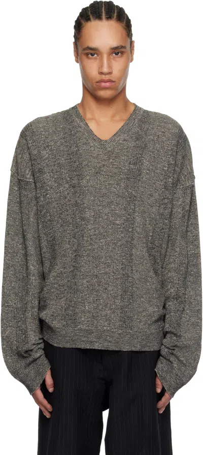 Maison Margiela Black & White V-neck Gauge Sweater In 900f Black