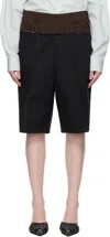 Maison Margiela Tailored Black Shorts With Unique Ruffled Waistband In Black