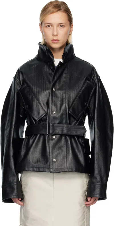 Maison Margiela Black Belted Faux-leather Jacket