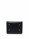 Maison Margiela Black Bifold Wallet With Stitching Detail And Key Ring In Grained Leather Woman Mais