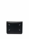 Maison Margiela Black Bifold Wallet With Stitching Detail And Key Ring In Grained Leather Woman Mais In Multicolor