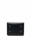 Maison Margiela Black Bifold Wallet With Stitching Detail And Key Ring In Grained Leather Woman Mais In Black