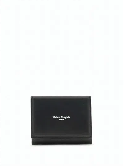 Maison Margiela Black Calfskin Leather Wallet With Minimalist Design In Brown