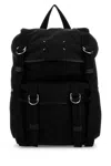 Maison Margiela Structured Black Bucket Bag With Adjustable Straps And Silver Accents In Black
