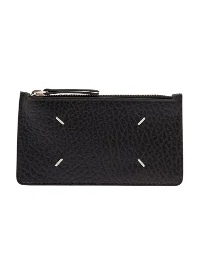 MAISON MARGIELA BLACK CARD-HOLDER WITH FOUR SIGNATURE STITCHING IN GRAINY LEATHER WOMAN