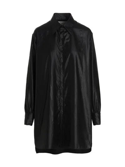 MAISON MARGIELA BLACK COATED SATIN SHIRT