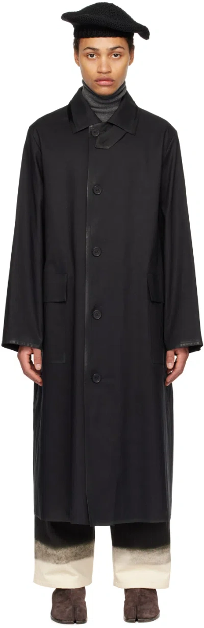 Maison Margiela Black Coated Trench Coat In 961 Black Shiny