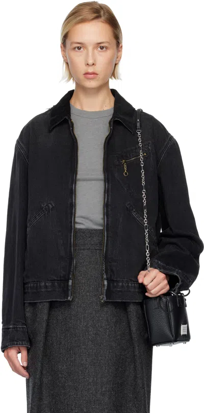 Maison Margiela Black Corduroy Collar Denim Jacket