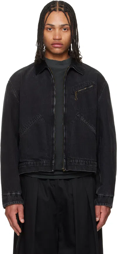 Maison Margiela Black Corduroy Collar Faded Denim Jacket