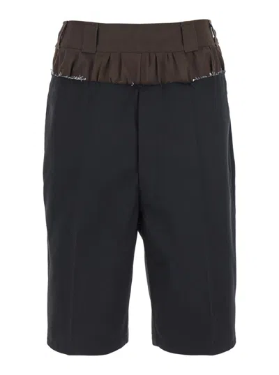 Maison Margiela Tailored Black Shorts With Unique Ruffled Waistband In Multi