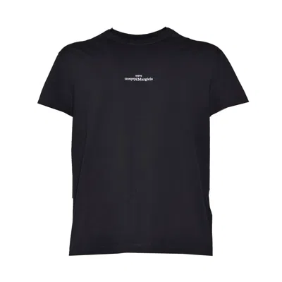 Maison Margiela Black Cotton T-shirt With Distorted Logo