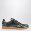 Maison Margiela Black Cracked Leather Replica Sneakers In Silver