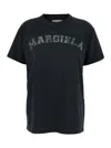 Maison Margiela Black Crewneck T-shirt With Logo Lettering Print In Cotton Woman In Black