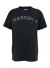 Maison Margiela Black Crewneck T-shirt With Logo Lettering Print In Cotton Woman