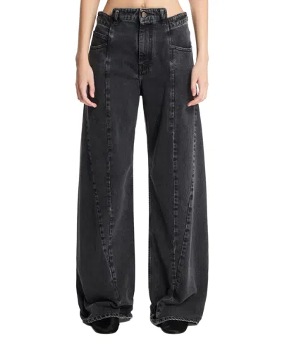 Maison Margiela Black Jeans With Wide Leg And Four-stitch Moniker Logo In Denim Woman