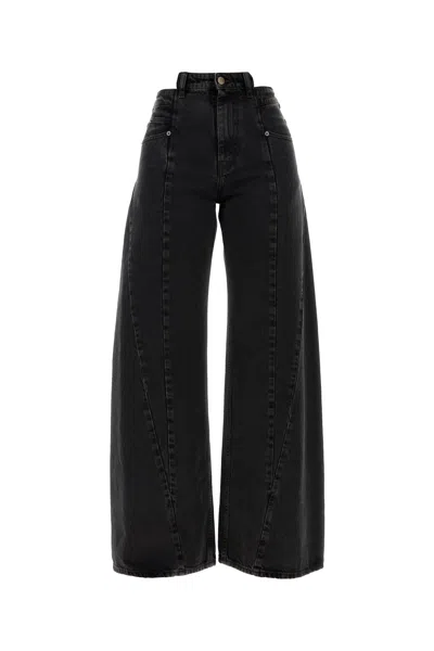 Maison Margiela Black Jeans With Wide Leg And Four-stitch Moniker Logo In Denim Woman