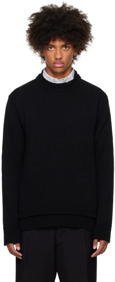 Maison Margiela Black Elbow Patch Sweater In 900f Col. 900f