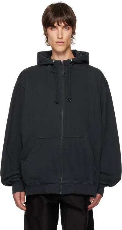Maison Margiela Black Embroidered Logo Hoodie In 960 Washed Black