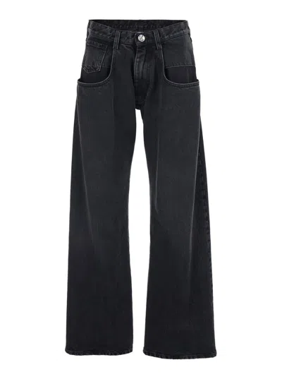 Maison Margiela Black Five-pocket Jeans With Back Logo Stitching In Denim Woman