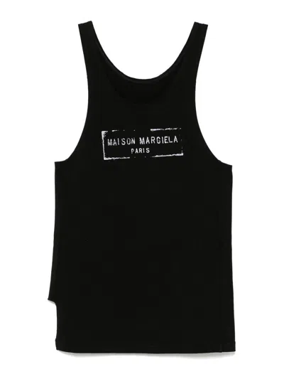 MAISON MARGIELA BLACK FLARED TOP WITH WHITE FRONT LOGO