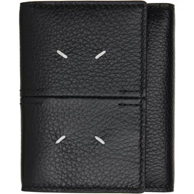 Maison Margiela Black Four Stitches Trifold Wallet In Pattern