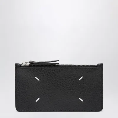 Maison Margiela Black Four Stitches Zip Cardholder In Pink
