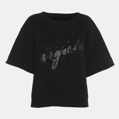 Pre-owned Maison Margiela Black Glitter Logo Short Sleeve Sweater M