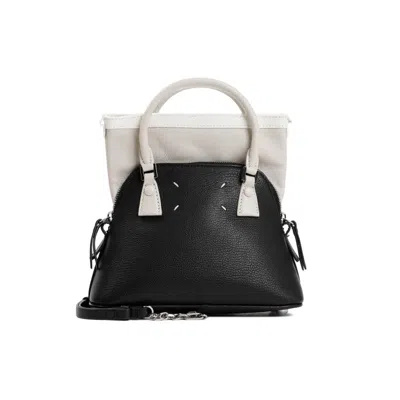 Maison Margiela Black, Greige And White 5ac Classique Micro Leather Handbag