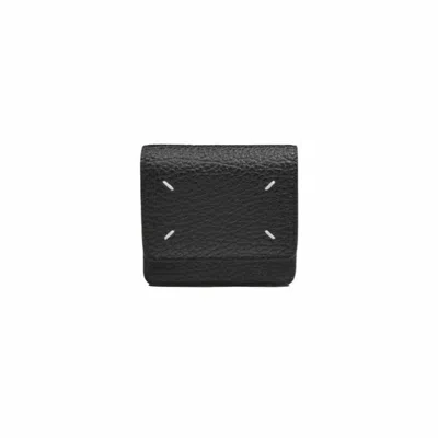 Maison Margiela Black Hammered Leather Mini Wallet With Strap