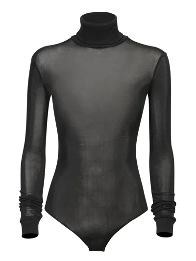 Maison Margiela Transparent High-neck Bodysuit In Black Viscose Jersey