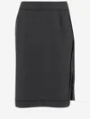 Maison Margiela Dark Grey Wool Blend Mini Skirt With Back Slit And Button Fastening In Black
