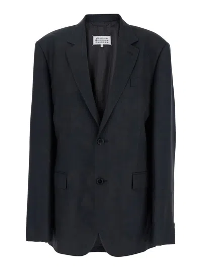 Maison Margiela Black Jacket With Classic Lapels And Logo Stitching On The Back In Mohair And Wool Blend Woman