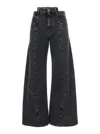 Maison Margiela Black Jeans With Wide Leg And Four-stitch Moniker Logo In Denim Woman In Black
