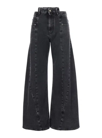 Maison Margiela Black Jeans With Wide Leg And Four-stitch Moniker Logo In Denim Woman