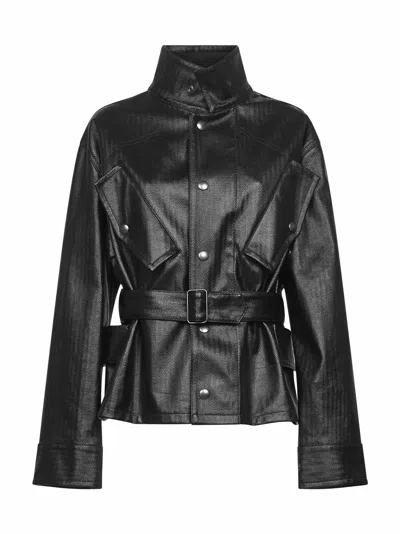Maison Margiela Black Laminated Cotton Belted Jacket