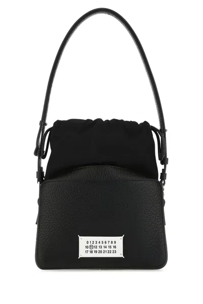 MAISON MARGIELA BLACK LEATHER AND FABRIC 5AC BUCKET BAG