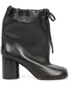 Maison Margiela Tabi Drawstring Leather Ankle Boots In Black