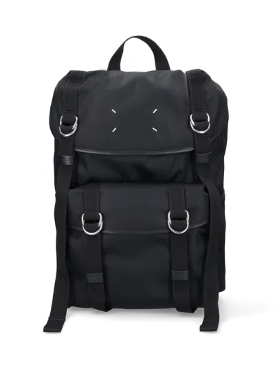 Maison Margiela Black Leather Backpack With Embroidered Logo
