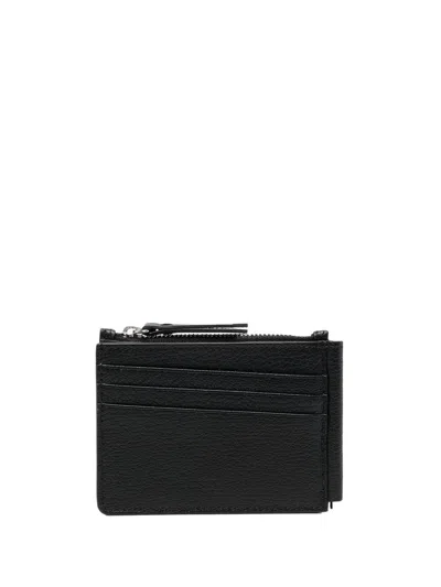 Maison Margiela Black Leather Card Holder In Brown