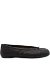 Maison Margiela Black Leather Flats With Unique Split Toe And Bow Accent In Black