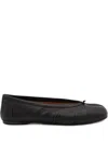 Maison Margiela Black Leather Flats With Unique Split Toe And Bow Accent In Black