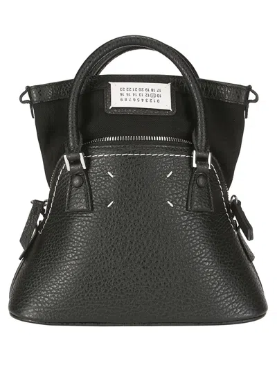 MAISON MARGIELA MAISON MARGIELA BLACK LEATHER HANDBAG WITH DUAL HANDLES