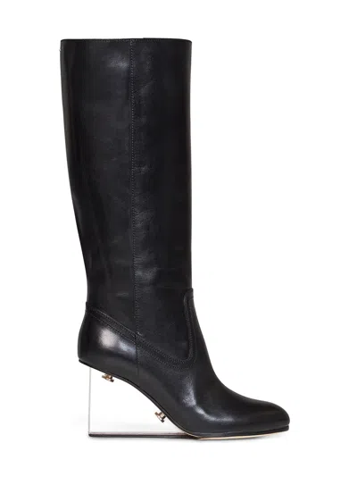 Maison Margiela Black Leather Knee-high Boots With Plexi Heel